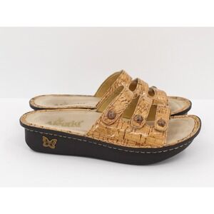 Alegria Fiona Slide Sandals size 38 Cork Coated 3 Strap Brown Tan